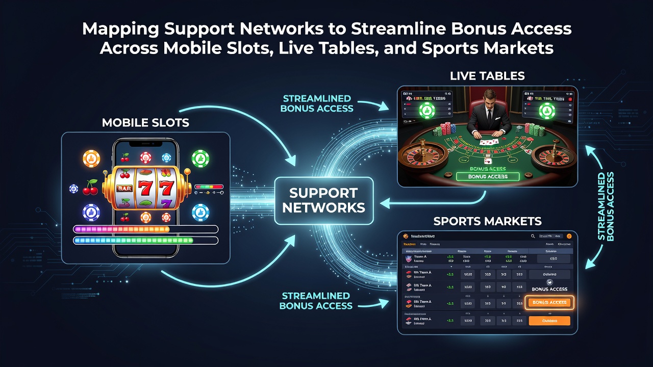 Diagramm der Support-Netzwerkverbindungen für Boni in Casino- und Wettbereichen