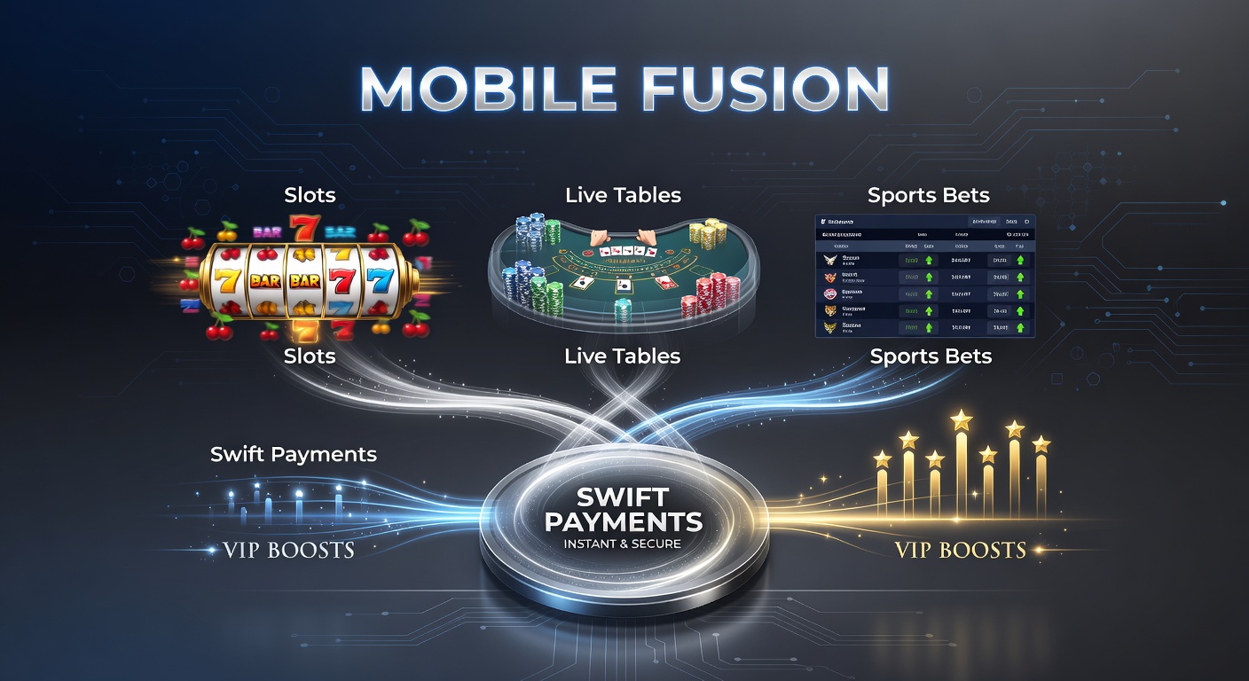 VIP-Boost-Dashboard auf Mobilgerät, das schnelle Zahlungen mit interlocked Slots, Live-Tischen und Sportwetten visualisiert